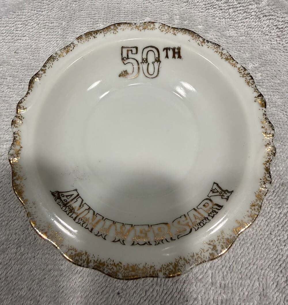 Miniature vintage Enesco 50th Anniversary Bowl Gold Trim Japan